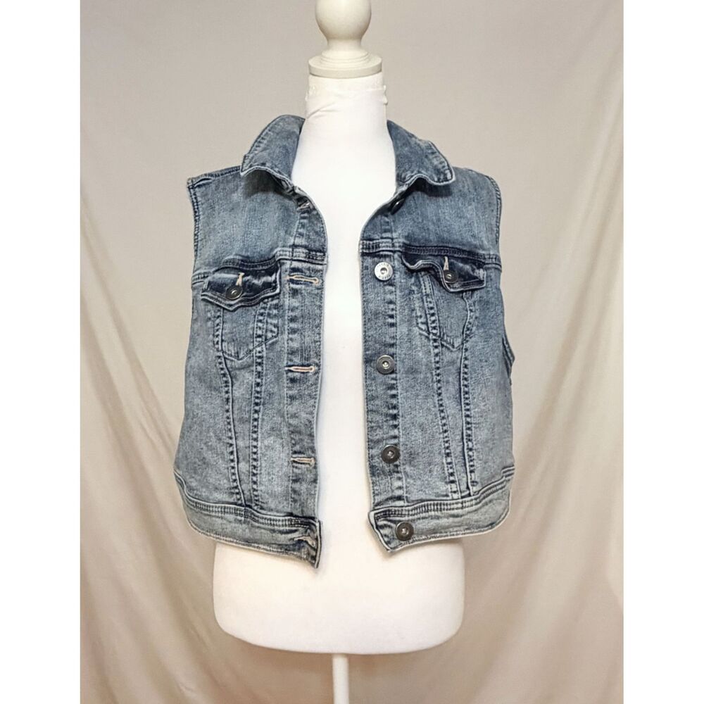 Retro Biker Acid Wash Cropped Denim Vest | Torrid XL